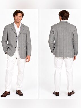 Blazer Sz 54 Luca Rossi Men’s Wool Made In Italy Light Grey Fashion Pattern